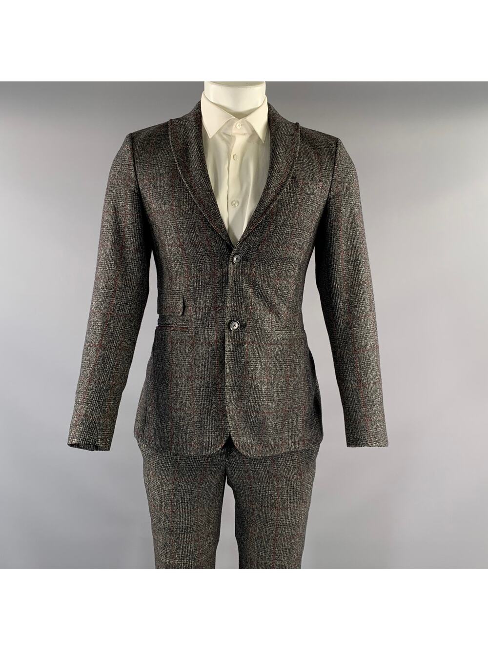 J.LINDEBERG Chest Size 44 Grey Black/red Tartan Wool Peak Lapel 30 31 Suit